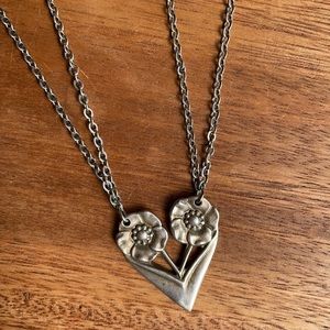 Silver heart of flowers pendant necklace